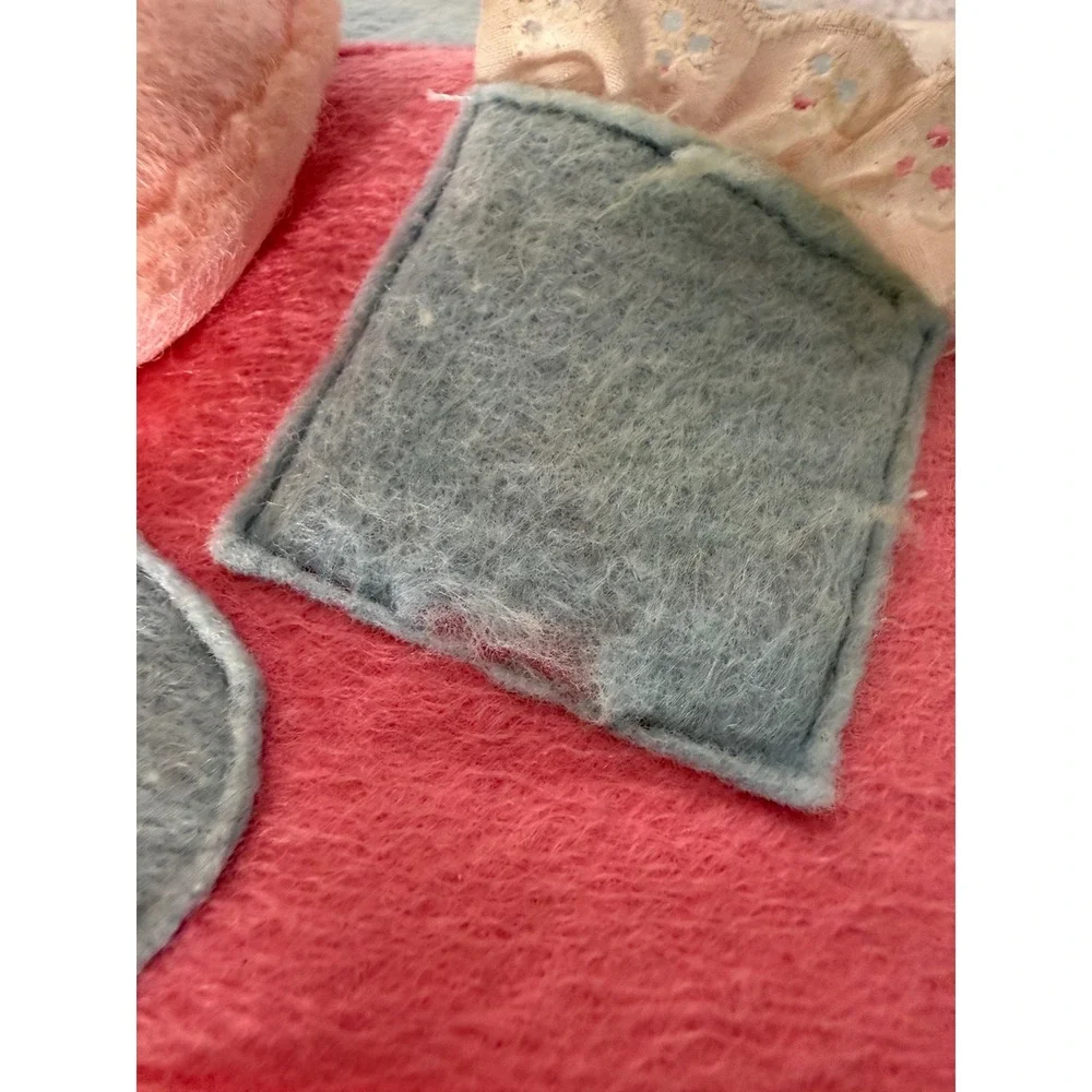 Vintage Nancy's Fancy Tooth Fairy Pillow Pink‎ Blue Felt Eyelet Lace 6x6